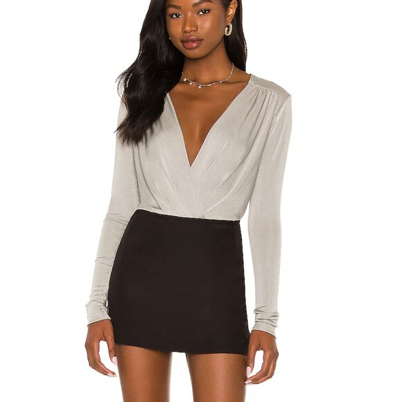 Free People Turnt Grey Long Sleeve Bodysuit Size S | NWOT | Draped Surplice - Picture 4 of 4
